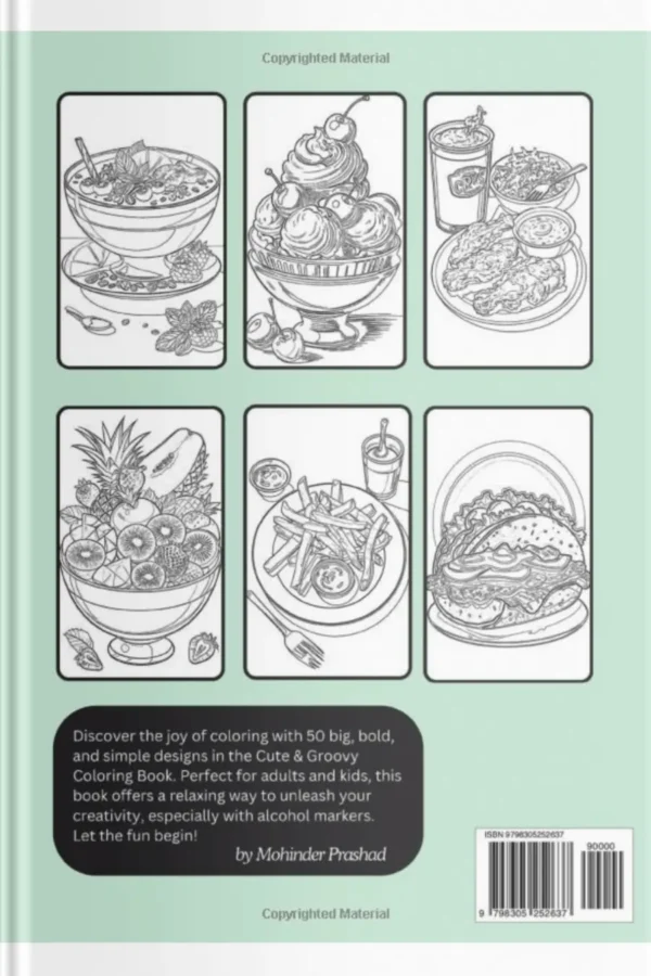 Food, Drink & Sweets Coloring Book for Adults Bold and Easy Designs for Relaxation & Fun back cover