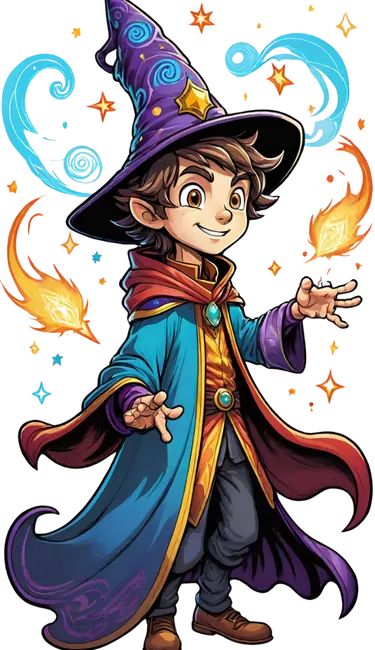 Magician boy from our printable coloring books for kids