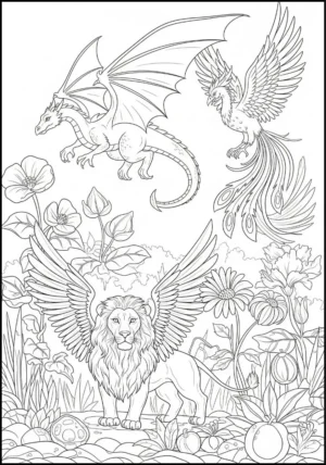 Free Mythical Creatures Fantasy Coloring Page PDF Download image