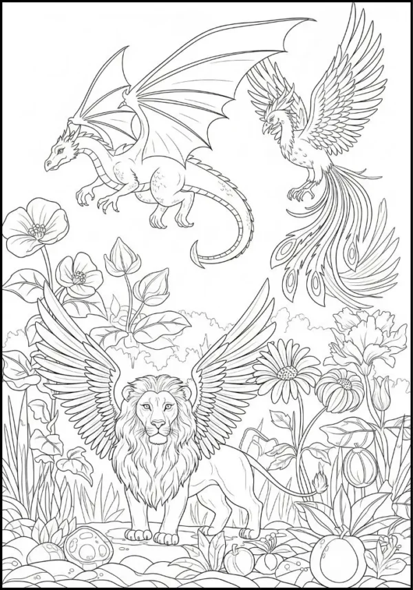 Free Mythical Creatures Fantasy Coloring Page PDF Download image