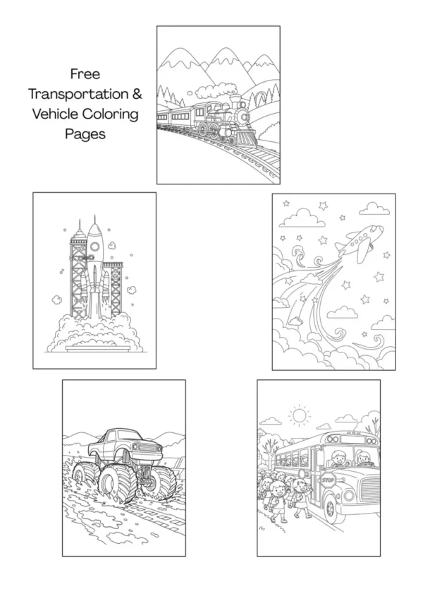 Free PDF Transportation & Vehicle Coloring Pages Cover back