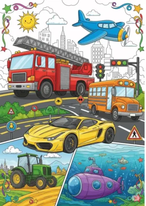 Free PDF Transportation & Vehicle Coloring Pages Cover front